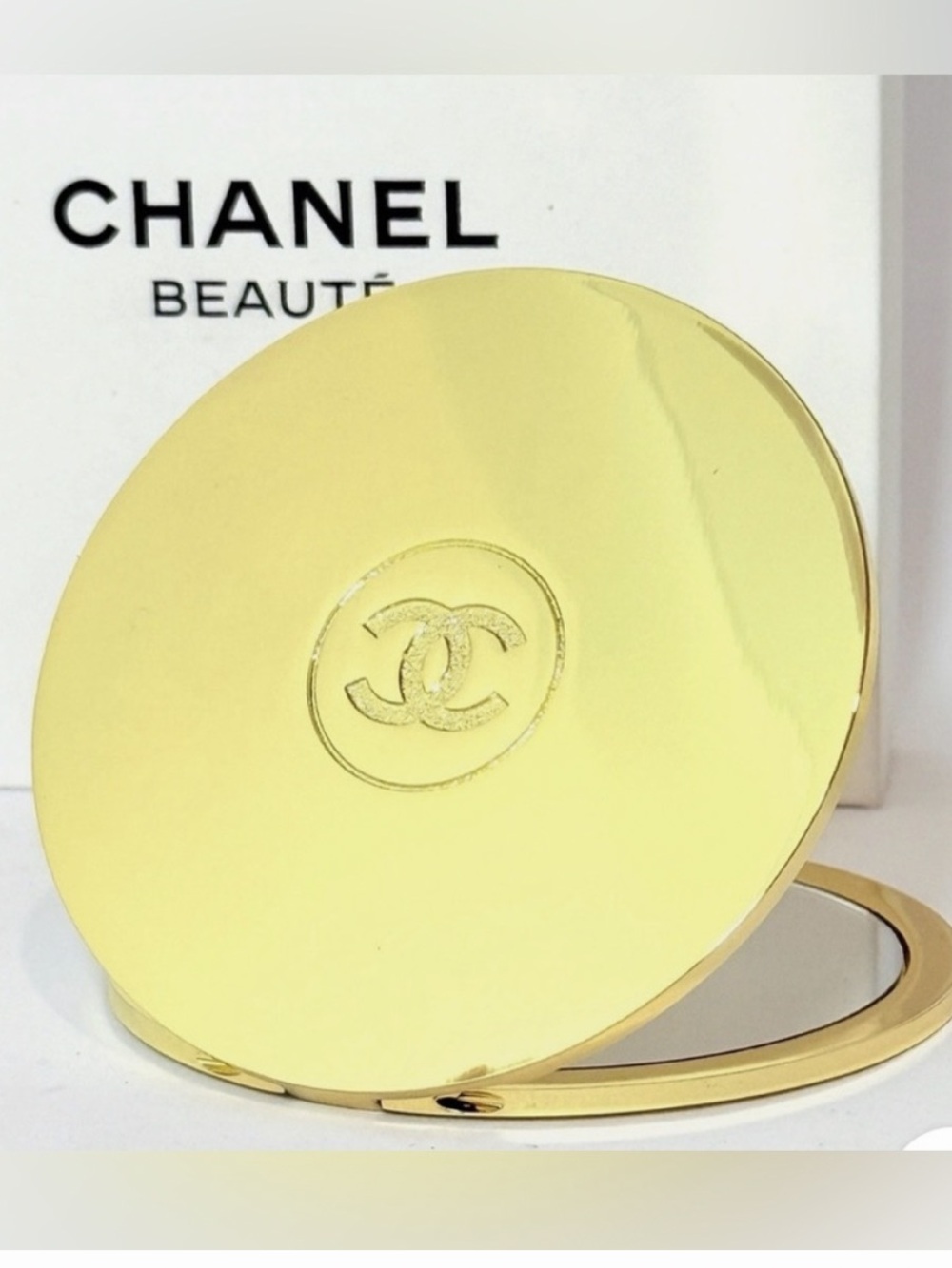 CHANEL Gold Compact Mirror with CC Logo